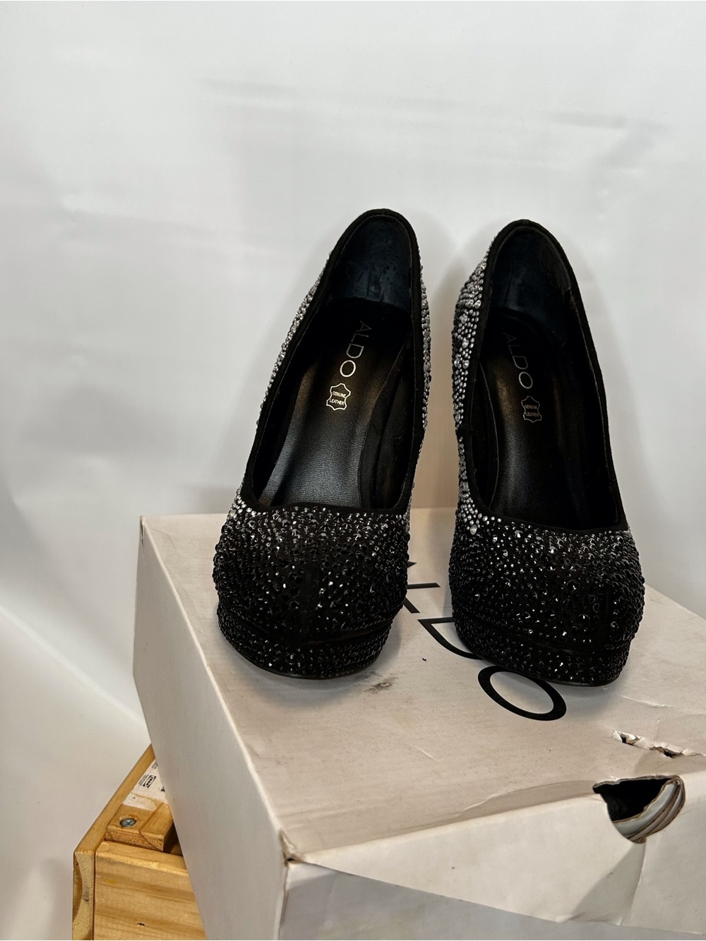 Aldo Black Crystal-Studded Closed-Toe Pumps